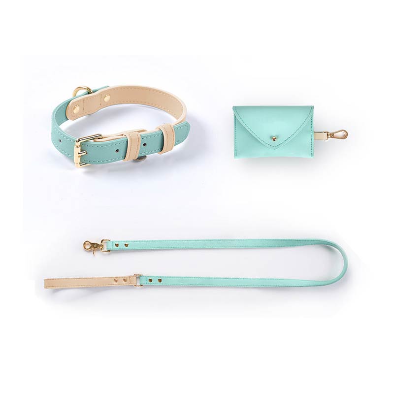 Leather Pet Dog Collar Leash Set With Po