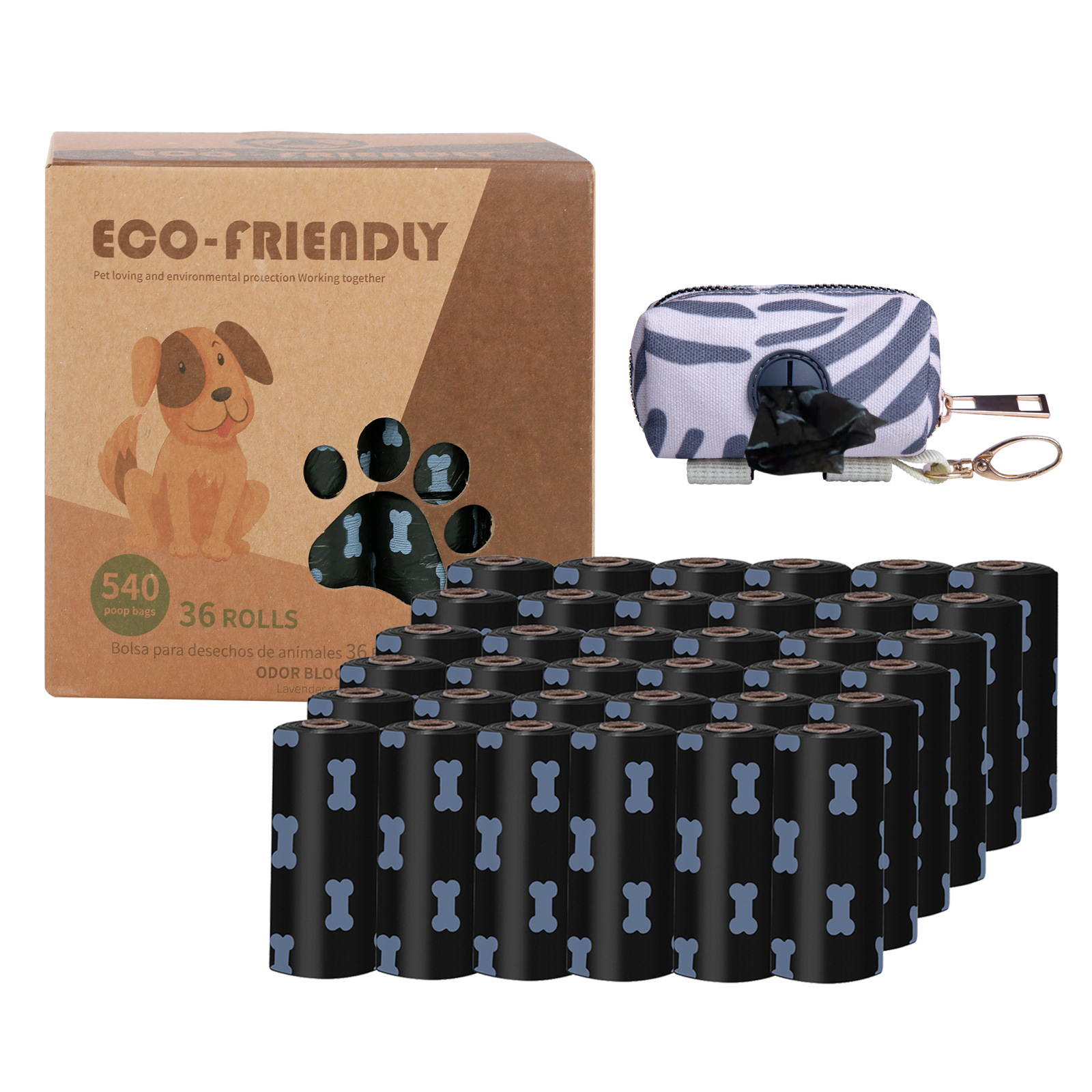 Biodegradable Bone Pattern Dog Poop Bag with Dispenser