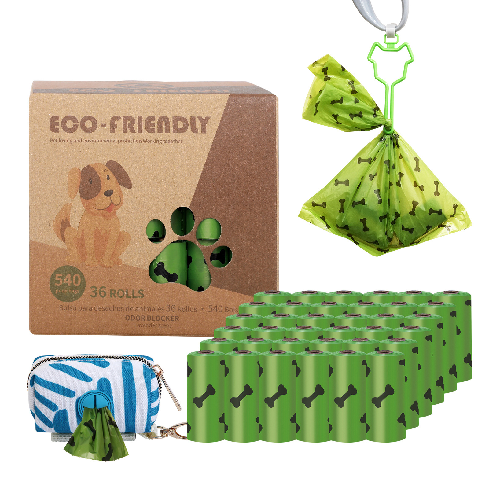 Biodegradable Bone Pattern Dog Poop Bag with Dispenser
