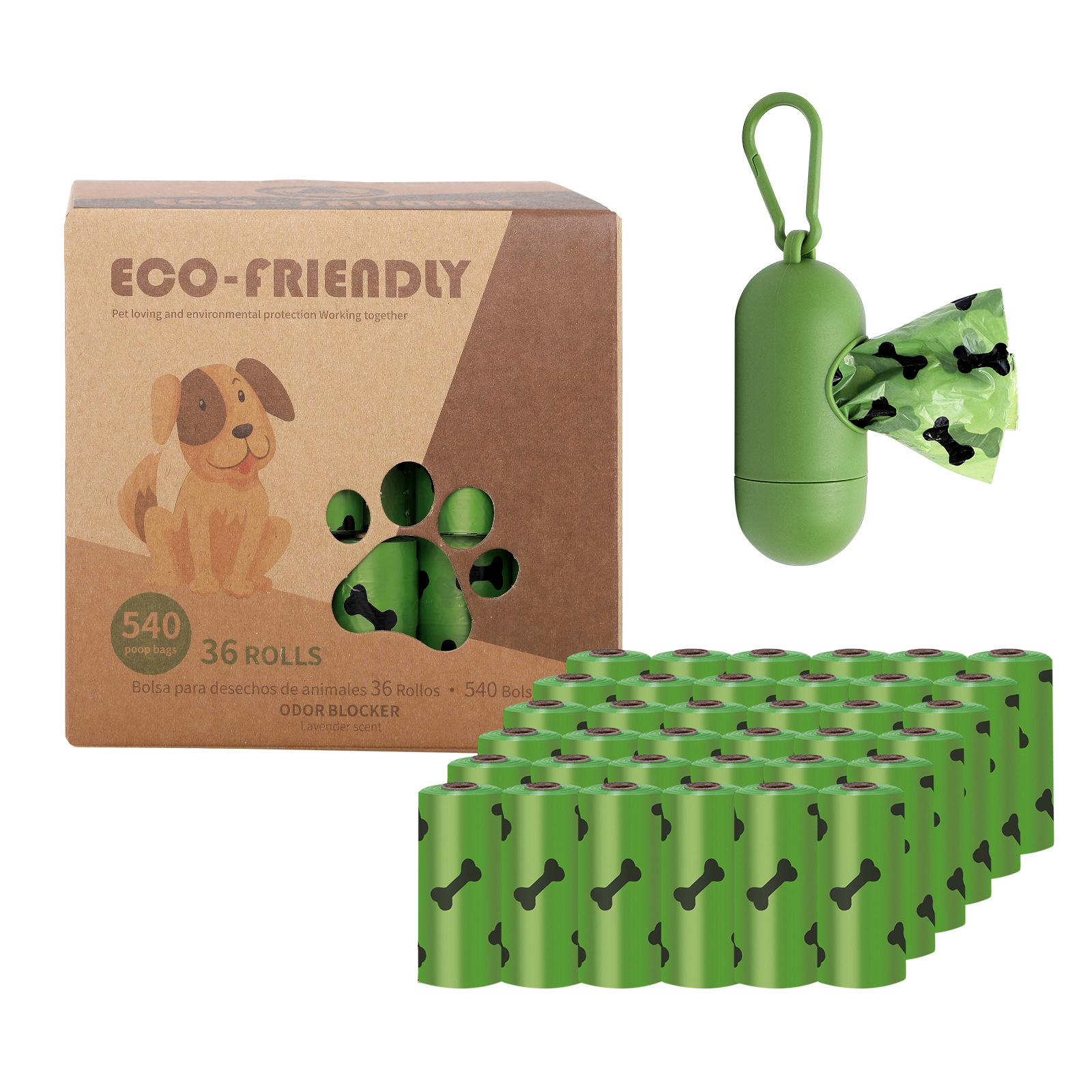 Biodegradable Bone Pattern Dog Poop Bag with Dispenser