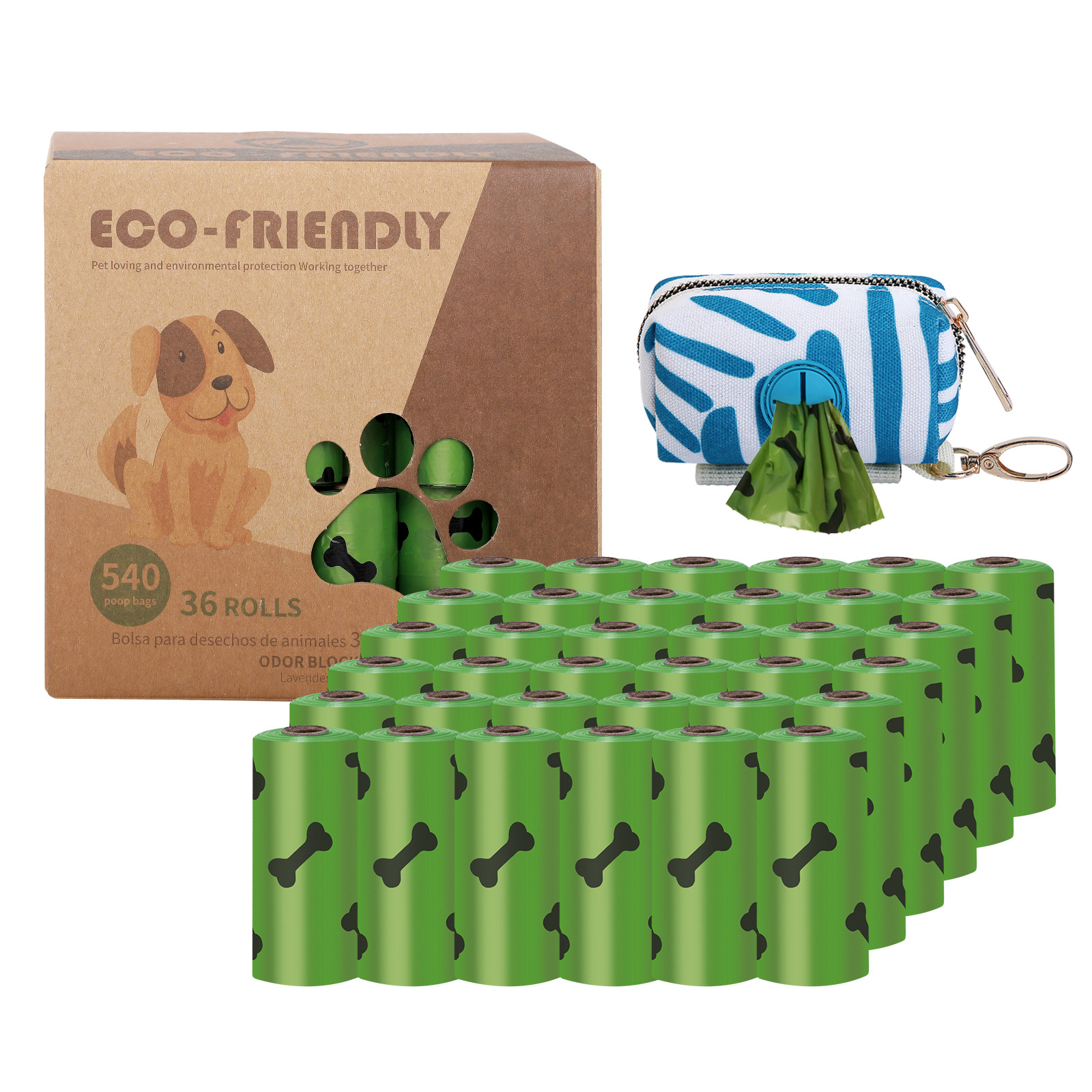 Biodegradable Bone Pattern Dog Poop Bag with Dispenser