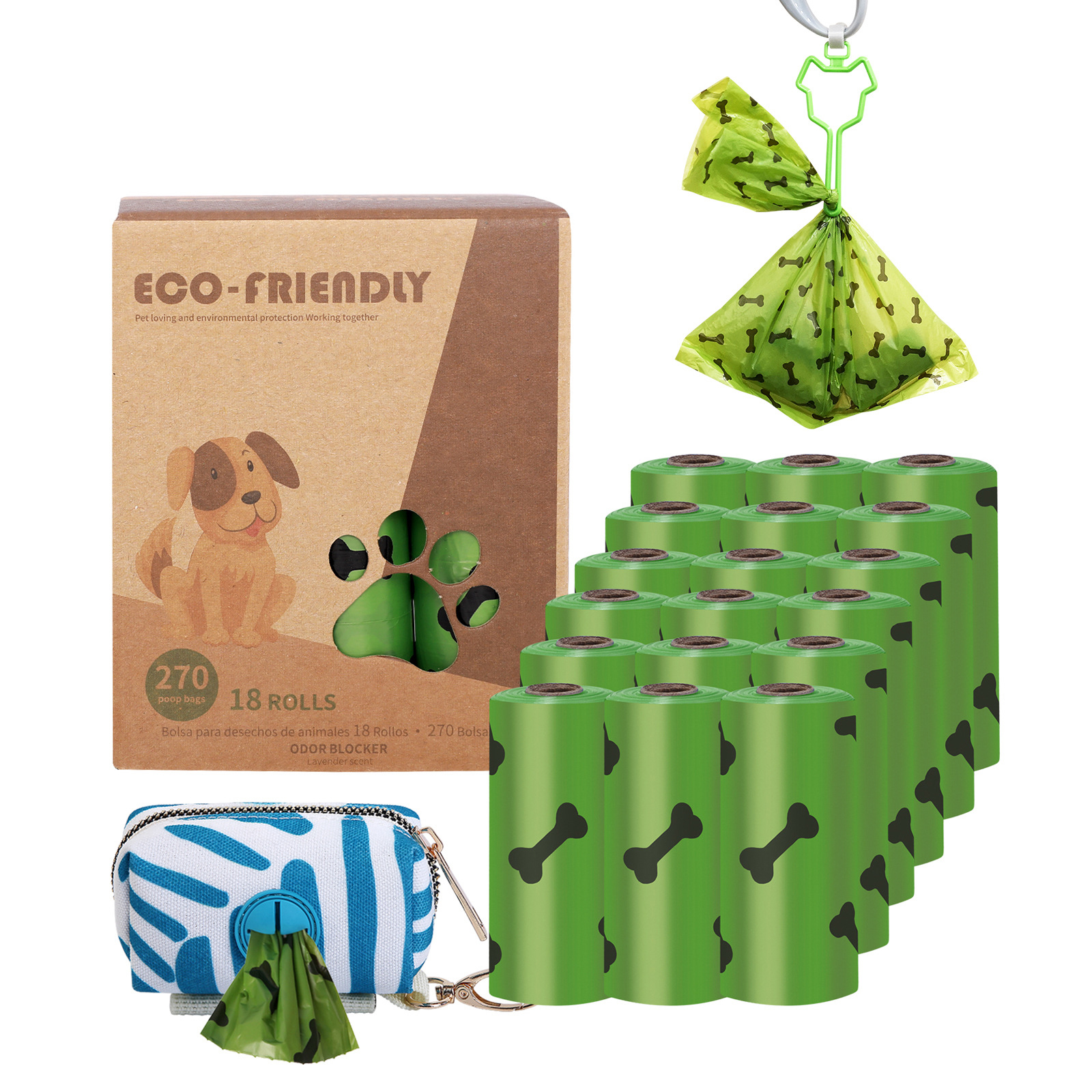 Biodegradable Bone Pattern Dog Poop Bag with Dispenser