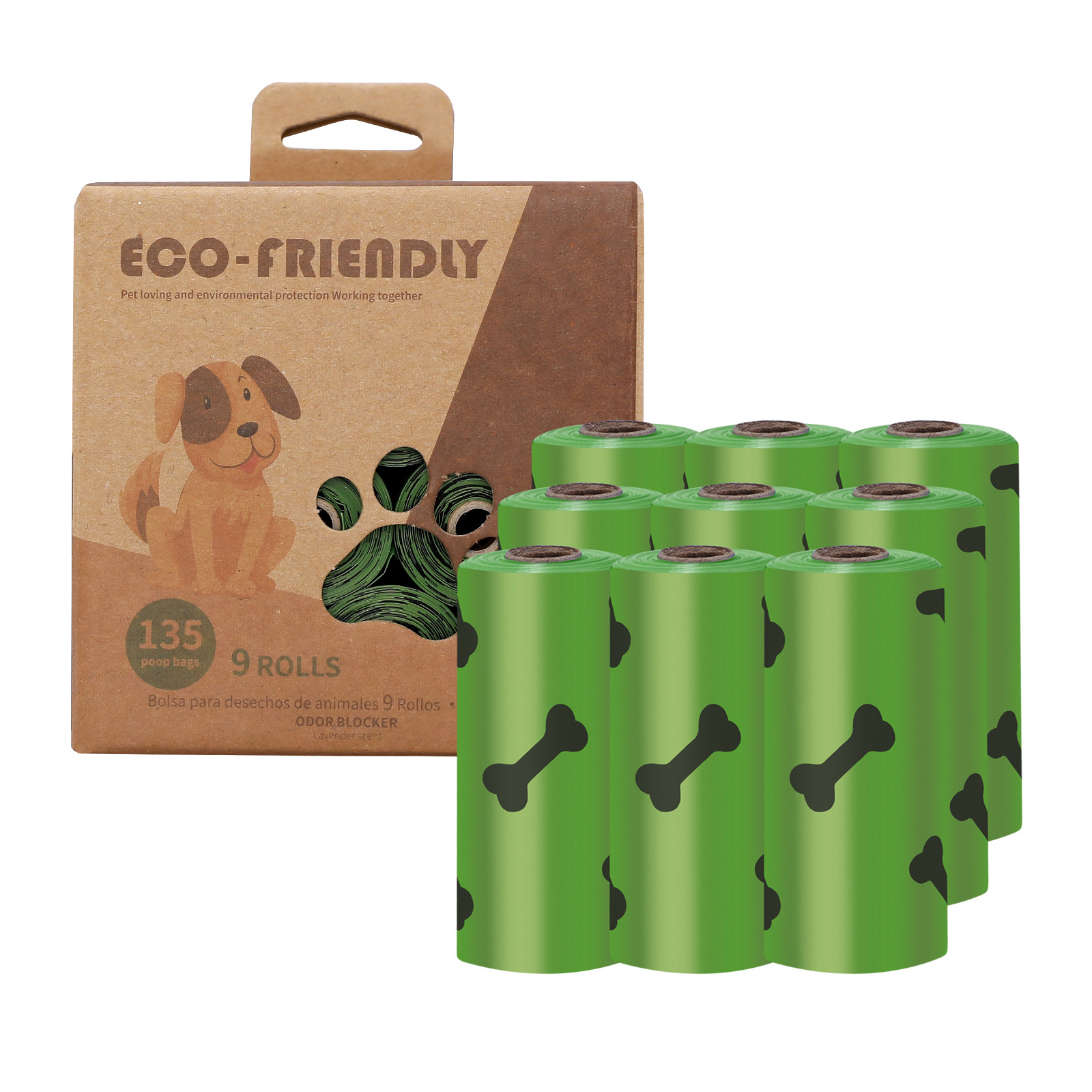 Biodegradable Bone Pattern Dog Poop Bag with Dispenser