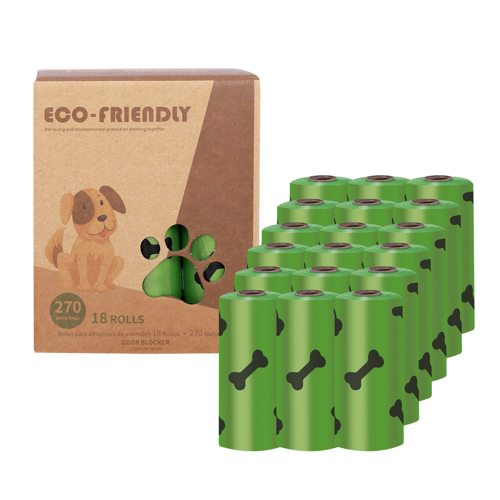 Biodegradable Bone Pattern Dog Poop Bag with Dispenser