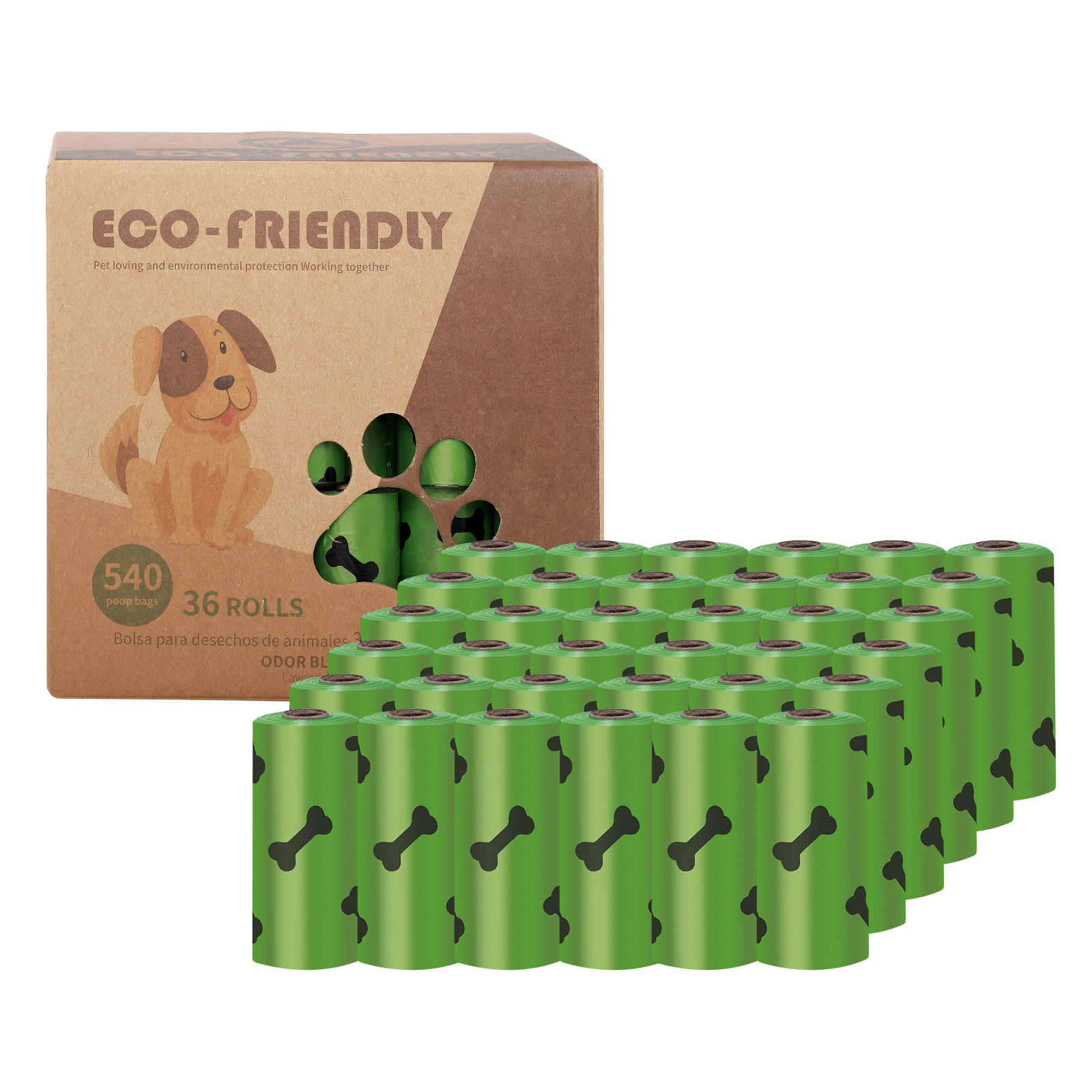 Biodegradable Bone Pattern Dog Poop Bag with Dispenser