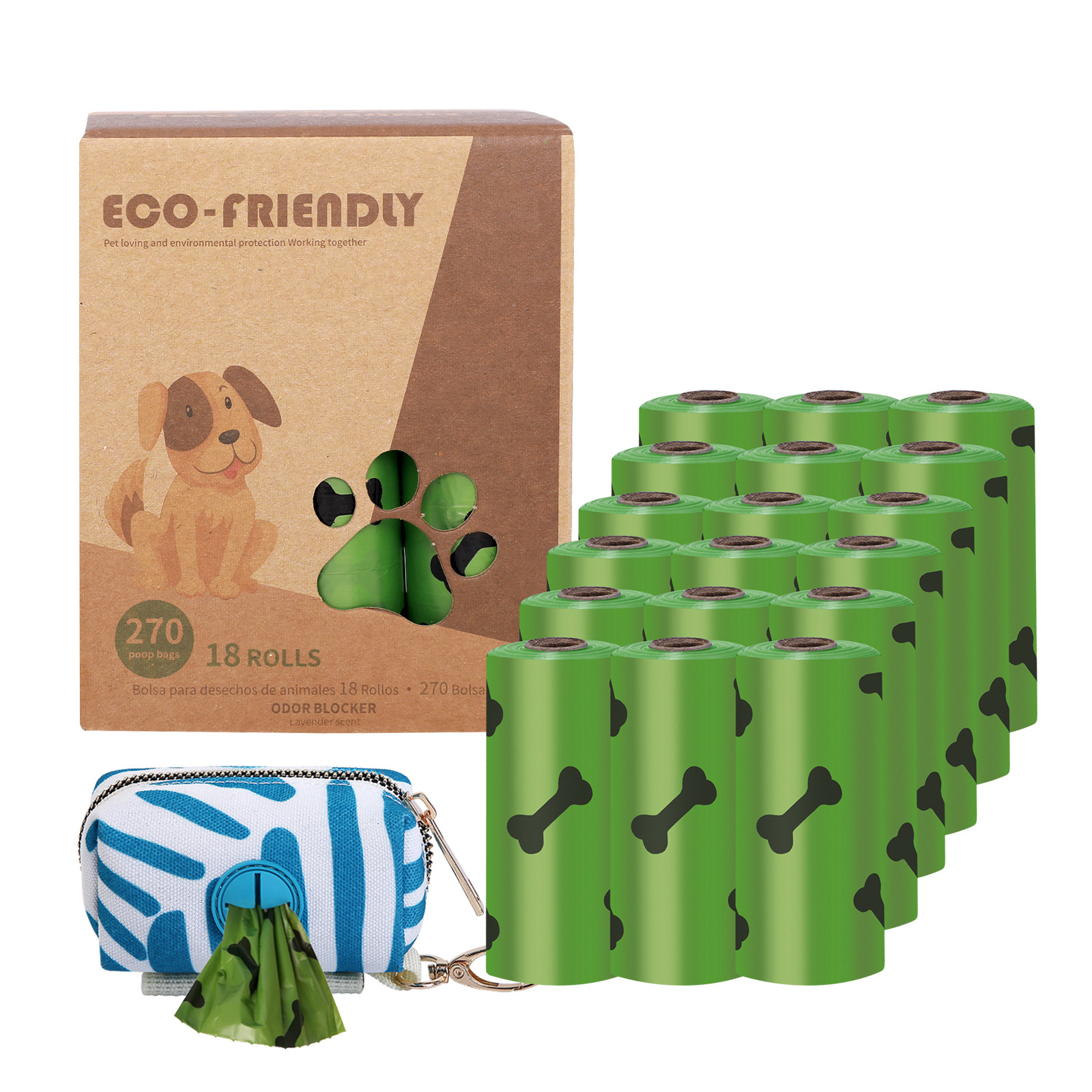 Biodegradable Bone Pattern Dog Poop Bag with Dispenser