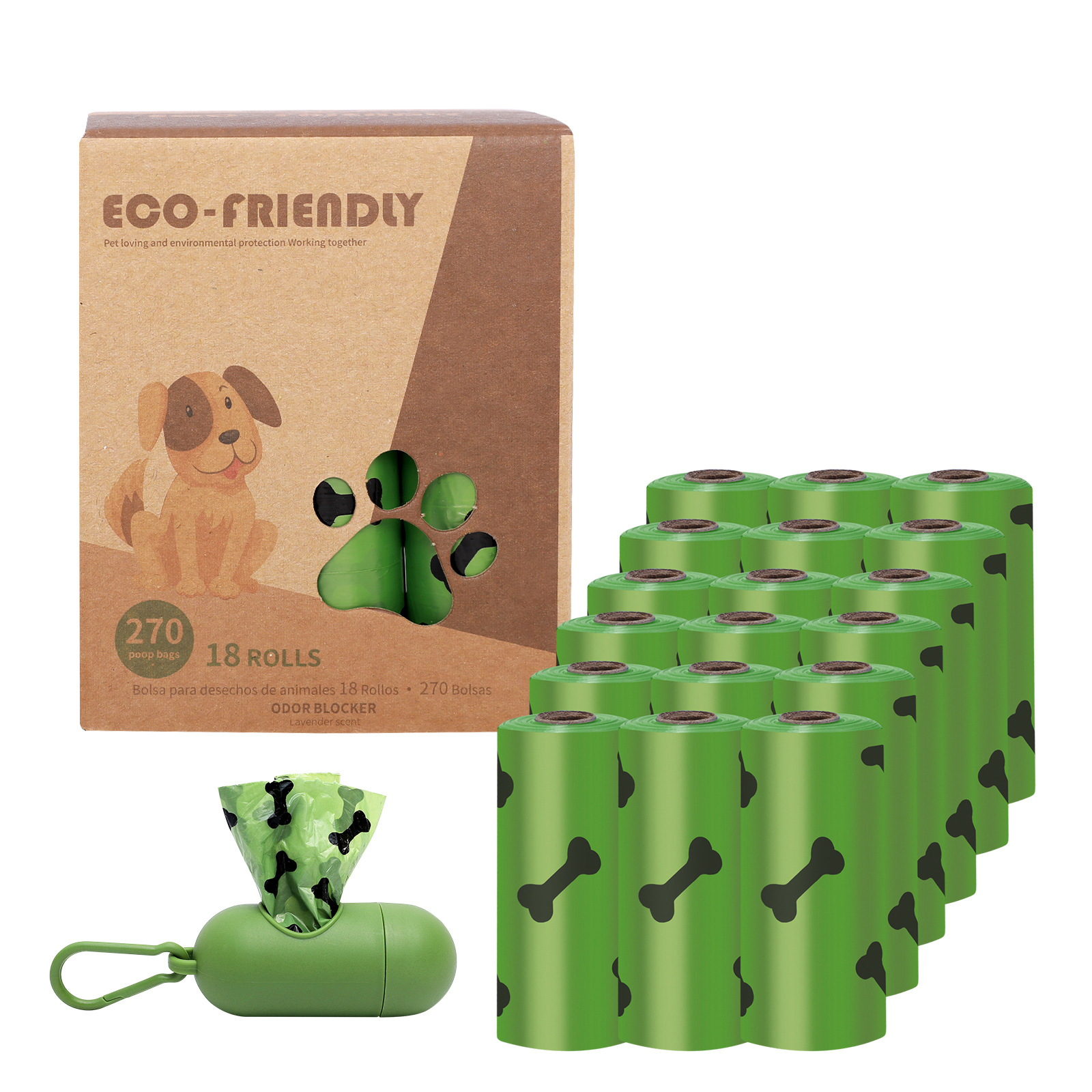 Biodegradable Bone Pattern Dog Poop Bag with Dispenser