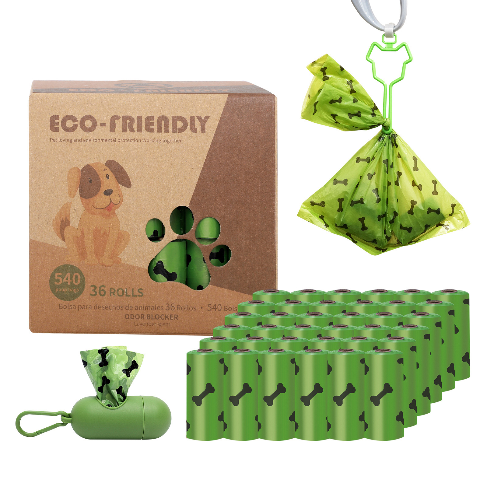 Biodegradable Bone Pattern Dog Poop Bag with Dispenser