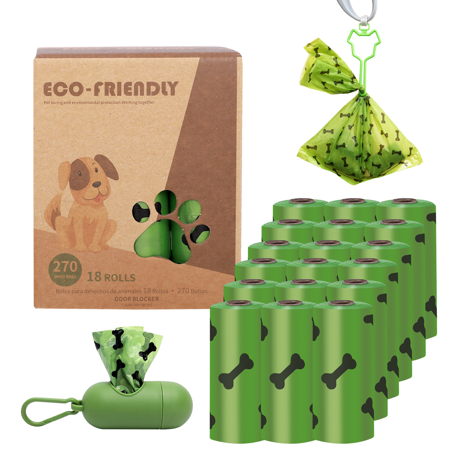 Biodegradable Bone Pattern Dog Poop Bag with Dispenser