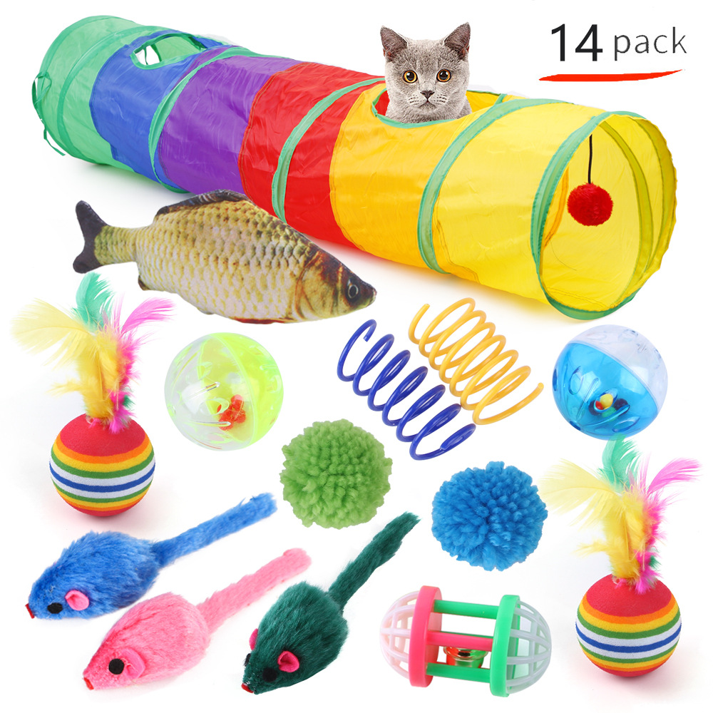 14 Packs Cat Tunnel Toys Set