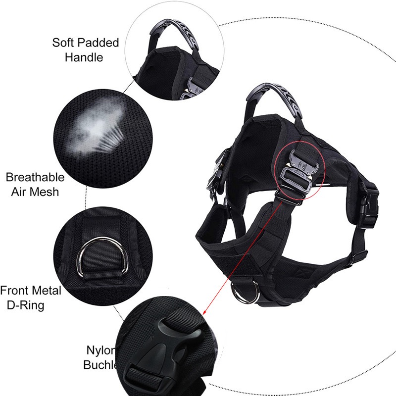 Black Tactical Dog Harness with Leash