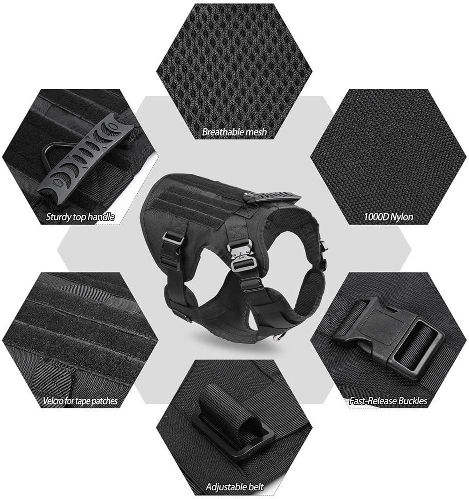 Black Tactical Dog Harness with Leash