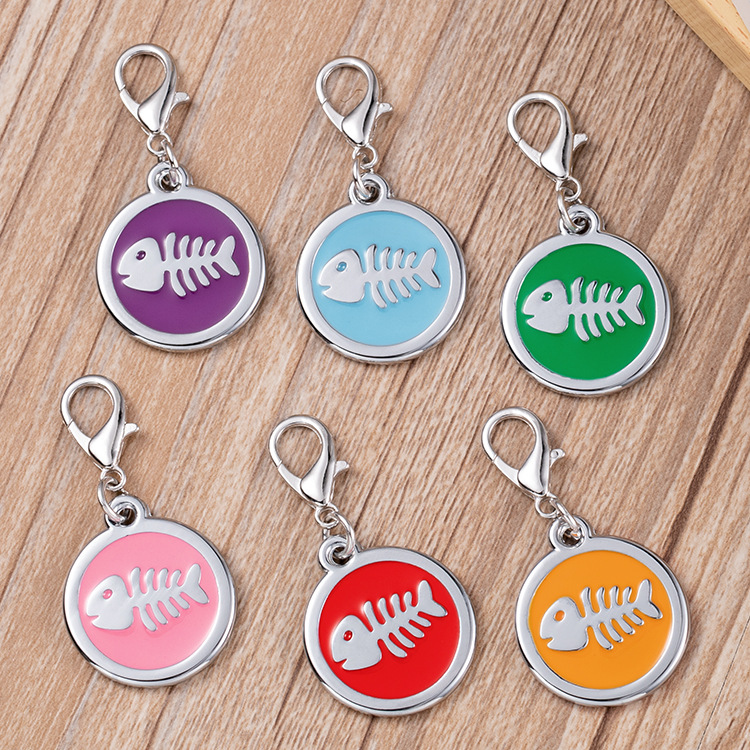 Fish Bone Pattern Round Pet Dog Cat Name