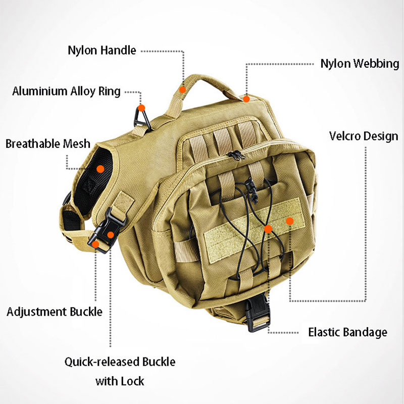 Muti-functional Tactical Pet Dog Harness with Storage Bags