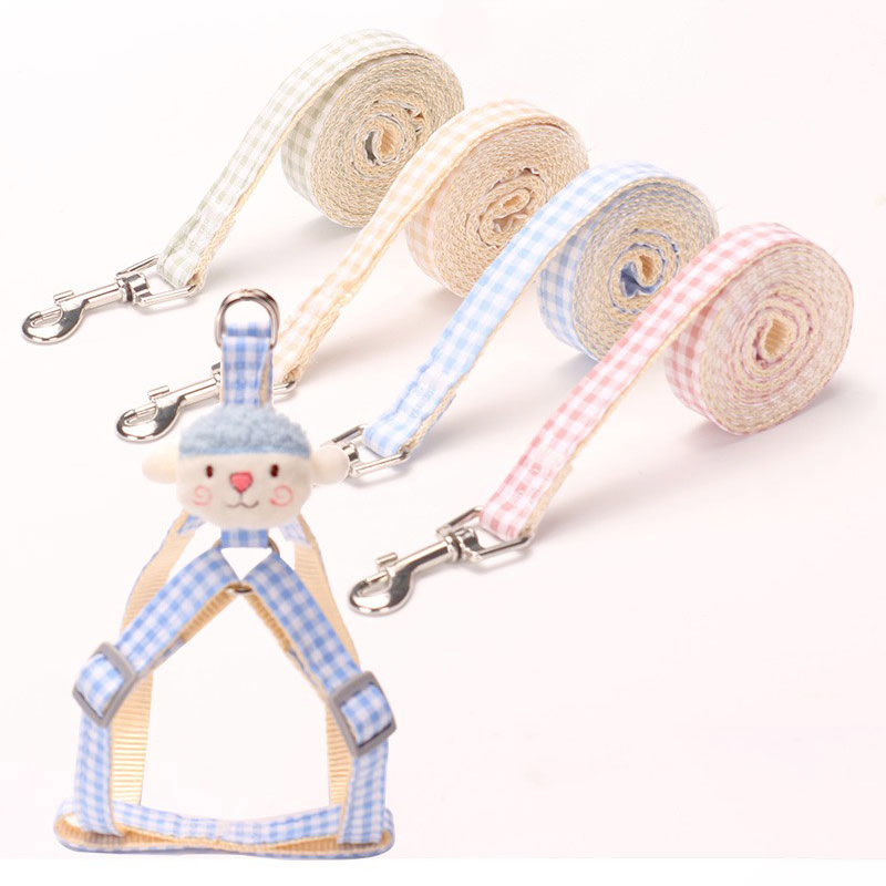 Plaid Nylon Puppy Pet Harness Leash Set