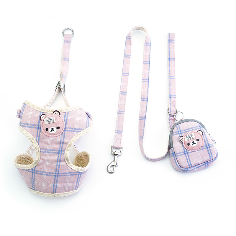 Cute Plaid Pet Dog Harness Leash Set wit