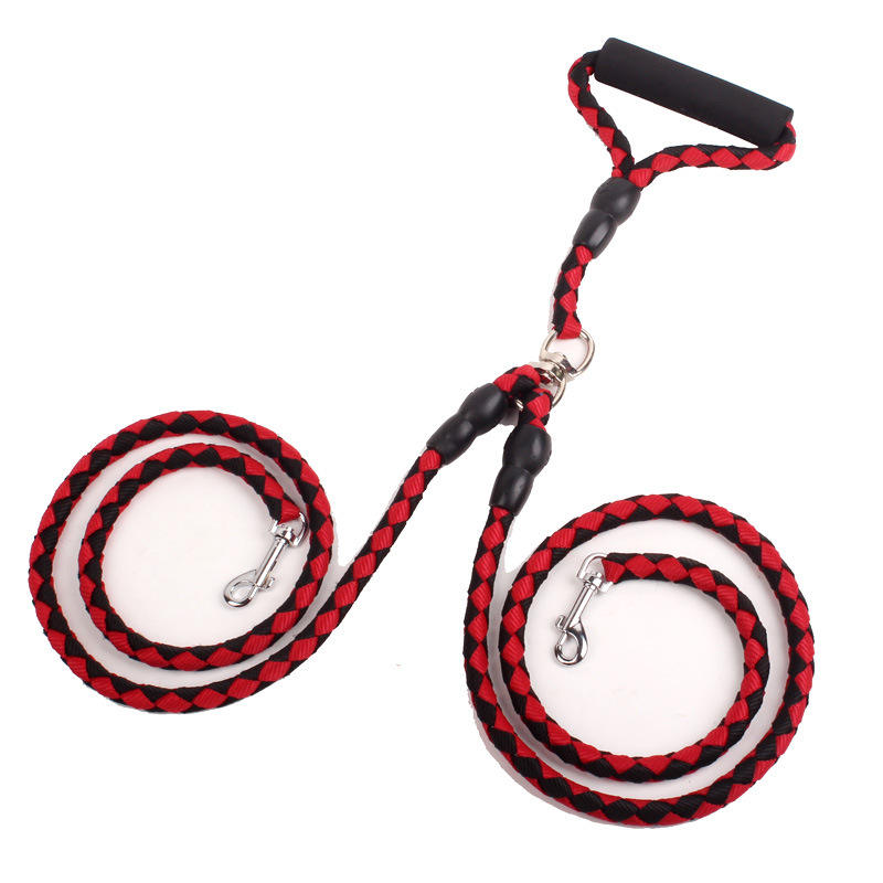 Double Heads Braided Nylon Dog Leash wit