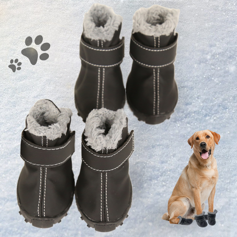 Fluffy Lined Leather Waterproof Dog Shoe